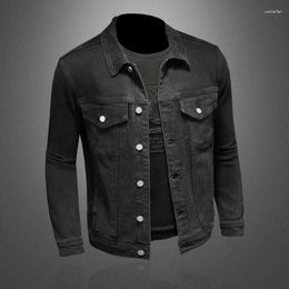 Men's Jackets Washed Black Denim Jacket Men High Elastic Slim Fit Spring Autumn Motorcycle Large Size M-4XL Jeans Coat Male