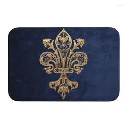 Carpets Gold Filigree Fleur De Lis Floor Door Kitchen Bath Mats Indoor Fleur-De-Lys Lily Flower Doormat Toilet Entrance Carpet Rug