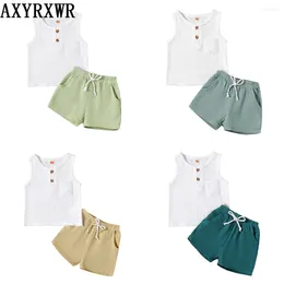 Clothing Sets Toddler Boys Shorts Set Baby Clothes Kid 2PCS Summer Outfits Cotton Linen Button Pocket Tank Tops Drawstring