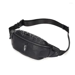 Waist Bags Annmouler Fashion Punk Bag Pu Leather Fanny Pack Unisex Rivet Phone Pouch Black Chest Shoulder Hip