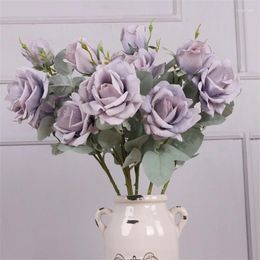 Decorative Flowers European-style Wedding Decoration Single 3 Flower Head Simulation Corner Rose Home Dining Table Fake Ornament