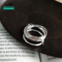 Rings XIHA 925 Sterling Silver Multi Layered Round Circles Ring Steampunk Boho Minimalist Jewelry Bijoux femme sIZE 5/6/7