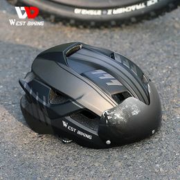 WEST BIKING Men Women Cycling Helmet With Taillight Goggles Sun Visor Bicycle MTB Road Bike Safe Cap Motorcycle 240131