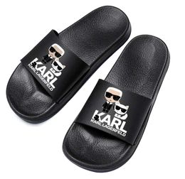 black rubber Slide Slippers loafers karl lagerfield woman Sandal Luxury 10a top quality Sliders Flat mens Designer summer beach Flip Flop sandale lady2024