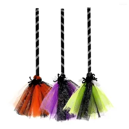 Party Decoration Halloween Witch Broom Purple Orange Green For Masquerade Cosplay Costume Accessories Kid Toy Gift