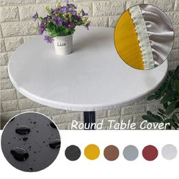 1pcs Round Elastic Table Cover Protector Cloth Waterproof Polyester Tablecloth Catering Fitted Table Cover with Elastic Edged 240131