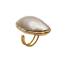 Cluster Rings KKGEM Designer Ring Anniversary Holiday Jewelry 24x40mm Natural White Shell Gold Plated Bezel Adjustable