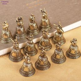 Keychains Brass Chinese 12 Zodiac Animals Heads Bell Keychain Pendants Jewelry Vintage Copper Feng Shui Car Key Chain Hanging Keyring Gift