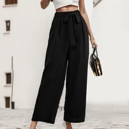 Women's Pants Wide Leg Womens' High Waisted Casual With Tie Long Vertical Tube Trousers For Fine Woman Elegant Ropa Para Mujer