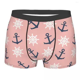 Underpants Men's Navy Blue Anchor And Wheel Pattern Underwear Funny Boxer Shorts Panties Homme Soft