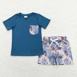 Clothing Sets Wholesale Baby Boy Summer Children Short Sleeves Pocket Cotton T-shirts Tee Toddler Ducks Shorts Set Boutique Outfit