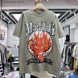Men's T-Shirts 23SS Cartoon Anime Small Dragon Print T-shirt Men Women Vintage Nice Washed T Shirt Tops Tee Gothic Clothes T240202