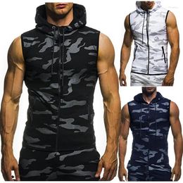 Men's Tank Tops Men Summer Hooded Zipper Vest Mens Clothes Camouflage Top Fitness Sweatshirt Sportswear Clothing Sleeveless Tanktop