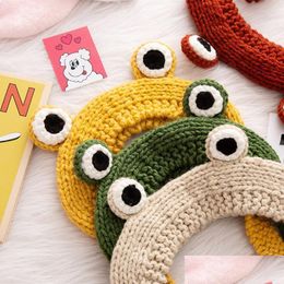 Beanie/Skull Caps Beanies Beanie/Skl Caps Autumn Winter Kawaii Cartoon Frog Warm Ear Knitted Headband For Girl Women Wide Hairband Hea Dh2Vf