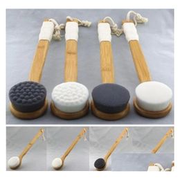 Bath Brushes, Sponges & Scrubbers Long Handle Bath Brush Shower Body Back Cleaning Scrubber With Bamboo Superfine Fibre Exfoliating Sk Dhkjr