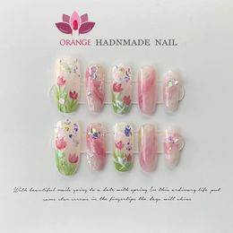 Handmade Acrylic Press on Nail With 3d Designs Full Cover Coffin Head Manicuree With Butterfly Decoration Nail Art Wearable Nail 240129