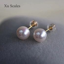 Earrings Super Bright Round White Fresh Water Natural AK Pearl Small Bulb Mirror Earrings S925 Sterling Silver Basic Simple Commuting