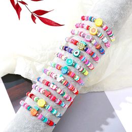 Charm Bracelets 12pcs Fruit Woven Bracelet Decoration Soft Polymer Clay Beads Adjustable Jewellery Gift For Friend Birthday Gifts