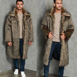 Designer Fashion Autumn and Winter Mens Square Collar Imitation Fur Long Coat Thick Warm Large ZY8K