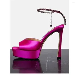 Dress Shoes Moraima Snc Summer Peep Toe Platform High Heel Sandals Women Sexy Ctystal Embellished Party Heels Rose Pink Blue