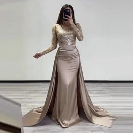 Sparkly Prom Birthday Dress for Women Party O-Neck Long Sleeves Mermaid Pageant Evening Formal Gowns Robe De Soiree Arabic Dubai