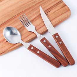 Direct supply wooden handle stainless steel steak and fork set, tableware specially designed for Western cuisine, family knives and forks