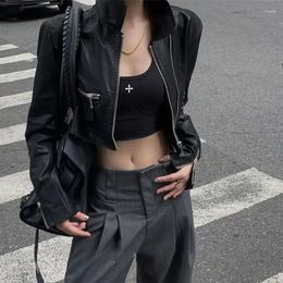 Women's Jackets LKSK Cropped Leather Jacket Women Vintage Street Wear Motorcycle Gothic Style Racing Korean Fashion