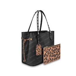 2021 tote handbag women totes handbags purses brown flower leopard leather 45856 shopping bags MM size 32 29 17cm #LNF-01284w