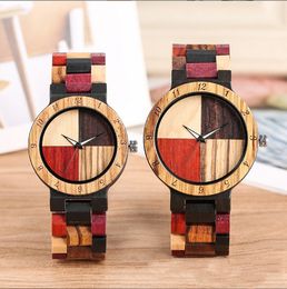 Men's and Women's Couple Watches Wristwatches Wooden Watch Colourful Band Clock Quartz Simple Watches Timepieces