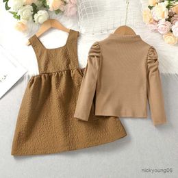 Girl's Dresses Casual Kids Dress for Girls Autumn Winter 2023 New Toddler Solid Long Sleeve Tops A-line Vest Dress Sets Children Clothing Sets