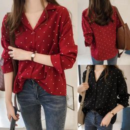Women's Blouses 2024 AutumnWomen Polka Dot Print Shirts Casual Office Work Button Tops FashionBlouse Ladies Long Sleeve Turn Down Collar