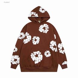 High Falection Mens Street Readymade Denim Flower Tears Hoodies Popular Puff Printed Distressed Hoodie Relaxation Sweatshirt Men New Style Top Pullover F4NY