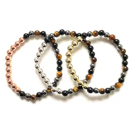 MG2043 New Design 6 MM Black Tourmaline Tiger Eye Hematite Mix Gemstone Bracelet Womens Cooper Beads Yoga Wrist Mala