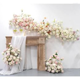 Decorative Flowers Artificial Rose 230 80cm Wedding Decoration Table Centrepiece Row Pink White Runner Flower Backdrop