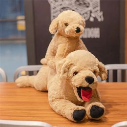 Super Soft Long Plush Simulation Labrador Dog Toy Stuffed Cute Tongue Out Baby Golden Retriever Hug Pillow Sofa Throw Cushion 240123