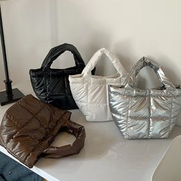 Designer Puffy Shoulder Tote Bag for Women Quilted Space Cotton Padded Large Capacity Handbag Winter Shopper Top Handle Bag 240201
