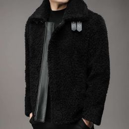 Designer Winter Coat Fur Integrated Mens Jacket Middle Aged Granular Short Style Solid Colour Lapel Casual 11SY