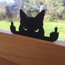 Garden Decorations 1PCS Fence Decoration Table Decor Funny Room Window Middle Finger Cat Black