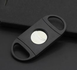 Black Cigar Cutter Knife Pocket Plastic Stainless Steel Double Blades Knife Scissors for Cigar Tobacco Free Shipping LL