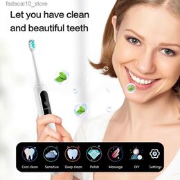 Toothbrush Intelligent LCD DIY Sonic Electric Toothbrush Custom Timer 5 Modes USB Toothbrush Vibration Waterproof Teeth Whitening Oral Care Q240202