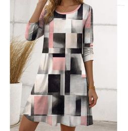 Casual Dresses 2024 Spring And Autumn Printed Long Sleeve Round Neck Loose Multi Colour Dress