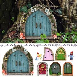 Garden Decorations Fairy Gnome Door Figurines Elf Home Wooden Window Art Tree Sculpture Statues Ornament Outdoor Decoration