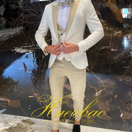 Ivory Men's Suit Wedding Tuxedo Pattern Jacket Pants Vest 3-piece Set Groom's Formal Clothes Customised XS-5XL
