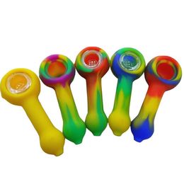 4.3Inch Colourful Silicone Smoking Hand Pipe With 9 Holes Glass Bowl Tobacco Dry Herb Oil Burner Pipes