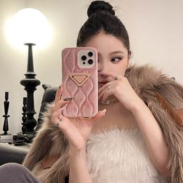 iPhone 15 Pro Max Designer Velvet Phone Case for Apple 14 13 12 11 Luxury Velour 3D Embossed Wave Pattern Trendy Winter Autumn Fall Mobile Back Cover Coque Fundas Pink