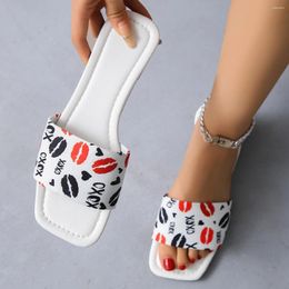 Slippers Print Women Summer Outdoor Flip Flops Flats Design Korean Sandals Slip On Shoes 2024 Big Size 36-43