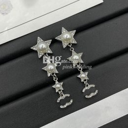 Designer Star Diamond Drop Stud Charm Pearl Earring Luxury Double Letter Stud Engagement Gift With Box