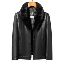 Haining Genuine Leather Jacket Mens Designer Down Short Mink Fur Collar Winter UQ2Z