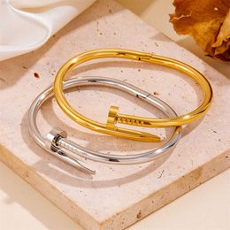 c h Titanium Steel High-end Hand-polished Electroplated Nail Bracelet Women's Simple Hand Jewellery Stainless Steel Nail Bracelet