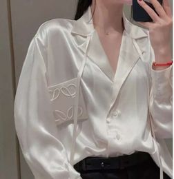 Women Silk Shirts Blouses Mens Designer Tshirts with Letters Embroidery Fashion Long Sleeve Tee Casual Tops Clothing Black White Designer Fashion99886